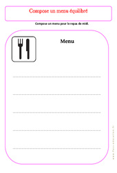 Compose ton menu - Exercices - Alimentation - Découverte du monde : 4ème Harmos - PDF à imprimer