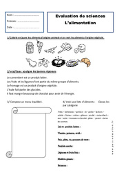 Alimentation - Examen Evaluation : 4ème Harmos - PDF à imprimer