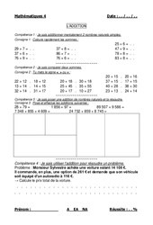 Addition des nombres naturels - Examen Evaluation : 6ème, 7ème Harmos - PDF à imprimer