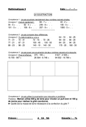 Soustraction des nombres naturels - Examen Evaluation : 6ème, 7ème Harmos - PDF à imprimer