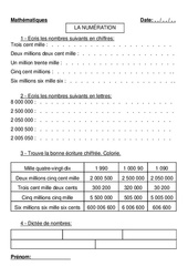 Nombres naturels - Différentes écritures - Exercices - Numération - Mathématiques : 6ème, 7ème Harmos - PDF à imprimer