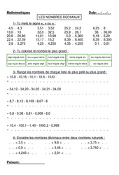 Nombres décimaux - Ordre - Exercices - Numération - Mathématiques : 6ème, 7ème Harmos - PDF à imprimer