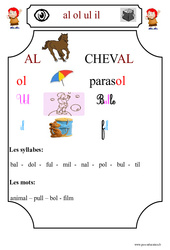 Le son  al ol ul il - Etude des sons - Lecture : 3eme Harmos - PDF à imprimer