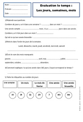 Jours, semaines, mois - Examen Evaluation - Espace temps : 4ème Harmos - PDF à imprimer