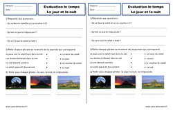 Jour, nuit - Examen Evaluation - Espace temps : 4ème Harmos - PDF à imprimer