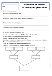 Générations - Famille - Examen Evaluation - Espace temps : 4ème Harmos - PDF à imprimer