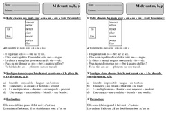 M devant m, b, p - Exercices - Orthographe : 4ème Harmos - PDF à imprimer