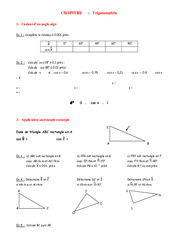 Trigonométrie- Fiches Cosinus, Sinus, Tangente - Angles - Géométrie - Exercices - Examen Contrôle - Mathématiques : 10ème Harmos - PDF à imprimer