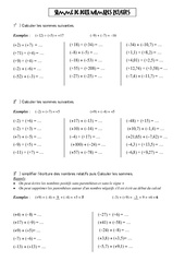 Somme de deux nombres relatifs - Exercices - Numération : 9eme Harmos - PDF à imprimer