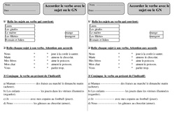 Verbe- Fiches Sujet - Groupe Nominal - Grammaire - Exercices corrigés : 4ème Harmos - PDF à imprimer