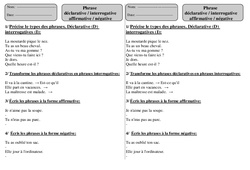 Phrase déclarative - interrogative - affirmative - négative - Grammaire - Exercices corrigés : 4ème Harmos - PDF à imprimer