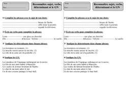 Sujet - Verbe - Déterminant - Groupe Nominal - Grammaire - Exercices corrigés : 4ème Harmos - PDF à imprimer