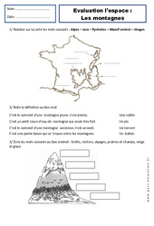 Montagnes - Paysages - Examen Evaluation - Espace temps : 4ème Harmos - PDF à imprimer