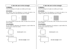 Aire du carré - Aire du rectangle - Cours, Leçon : 5ème, 6ème, 7ème Harmos - PDF à imprimer