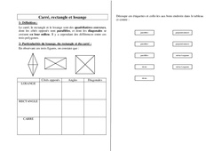 Carré, rectangle et losange - Exercices : 5ème, 6ème, 7ème Harmos - PDF à imprimer