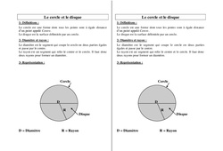 Cercle - Disque - Cours, Leçon : 5ème, 6ème, 7ème Harmos - PDF gratuit à imprimer