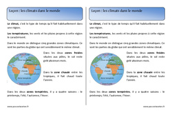 Climats dans le monde - Cours, Leçon : 4ème Harmos - PDF gratuit à imprimer