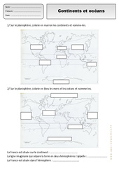 Continents - Océans - Exercices - Espace temps : 4ème Harmos - PDF à imprimer