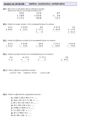 Addition, soustraction, multiplication - Exercices - Soutien scolaire - Fiches de révisions : 8ème Harmos - PDF à imprimer