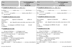 a - à / on - ont - Homophones - Exercices corrigés : 5ème Harmos - PDF à imprimer