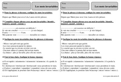 Mots invariables - Exercices corrigés : 5ème Harmos - PDF à imprimer