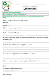 Environnement - Examen Evaluation : 6ème, 7ème Harmos - PDF à imprimer