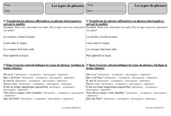 Types de phrases - Exercices corrigés : 5ème Harmos - PDF à imprimer