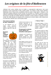 Halloween- Fiches Les origines - Lecture compréhension : 5ème, 6ème, 7ème Harmos - PDF à imprimer