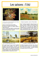 Eté - Les saisons - Lecture d'une oeuvre artistique - Histoire de l’art : 5ème, 6ème, 7ème Harmos - PDF à imprimer