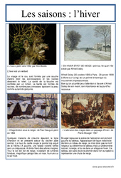 Hiver - Les saisons - Lecture d'une oeuvre artistique - Histoire de l’art : 5ème, 6ème, 7ème Harmos - PDF à imprimer