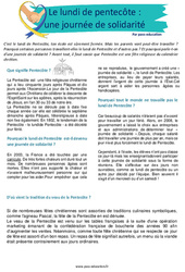 Lundi de Pentecôte - Journée de la solidarité - Lecture : 3eme, 4ème, 5ème, 6ème, 7ème Harmos - Cycle 2 - PDF à imprimer