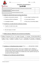 Phrase - Examen Evaluation  : 5ème Harmos - PDF à imprimer