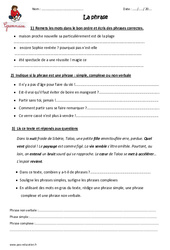 Phrase - Exercices  : 6ème Harmos - PDF à imprimer