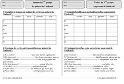 Verbes du  groupe - Présent de l’indicatif - Exercices avec  correction : 5ème Harmos - PDF à imprimer