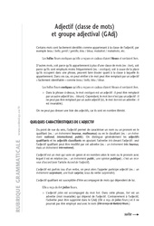 Adjectif - Cours - Exercices corrigés - Grammaire - Soutien scolaire : 8ème Harmos - PDF à imprimer