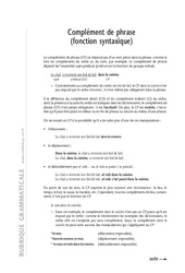 Complément de phrase (fonction syntaxique) - Cours - Exercices corrigés - Grammaire - Soutien scolaire : 8ème Harmos - PDF à imprimer