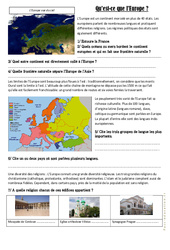 Qu’est - ce que l’Europe ? - Exercices   Document, questions et correction : 6ème, 7ème Harmos - PDF à imprimer