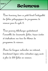 Sciences - Programme - Exercices - Examen Evaluations - Bilans - Révisions - Soutien scolaire pour vos élèves : 5ème, 6ème, 7ème Harmos - PDF à imprimer