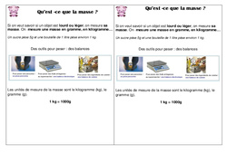 Qu'est - ce que la masse - Cours, Leçon : 4ème Harmos - PDF gratuit à imprimer