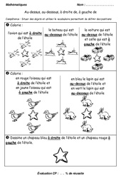 Au - dessus, au - dessous, à droite de, à gauche de - Examen Evaluation - Espace - Mathématiques : 3eme Harmos - PDF à imprimer