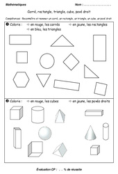 Carré, rectangle, triangle et cube, pavé - Examen Evaluation : 3eme Harmos - PDF à imprimer