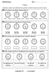 Heures - Demi - heures - Examen Evaluation : 3eme Harmos - PDF à imprimer