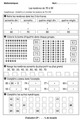 Nombres de 70 à 99 - Examen Evaluation : 3eme Harmos - PDF à imprimer