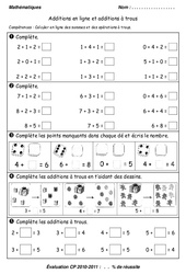 Additions en ligne - Additions à trous - Examen Evaluation : 3eme Harmos - PDF à imprimer