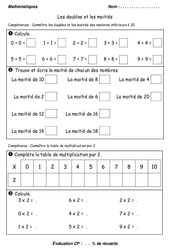 Doubles - Moitiés - Examen Evaluation : 3eme Harmos - PDF à imprimer