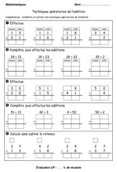 Techniques opératoires de l'addition - Examen Evaluation : 3eme Harmos - PDF à imprimer