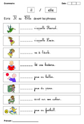 Il ou Elle - Exercices - Grammaire : 3eme Harmos - PDF à imprimer