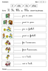 Il, elle - Ils ou elles - Exercices - Grammaire : 3eme Harmos - PDF à imprimer