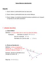 Calcul littéral et distributivité - Cours - Exercices - Mathématiques : 9eme Harmos - PDF à imprimer