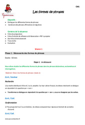 Formes de phrases - Séquence - Fiche de préparation : 6ème Harmos - PDF à imprimer